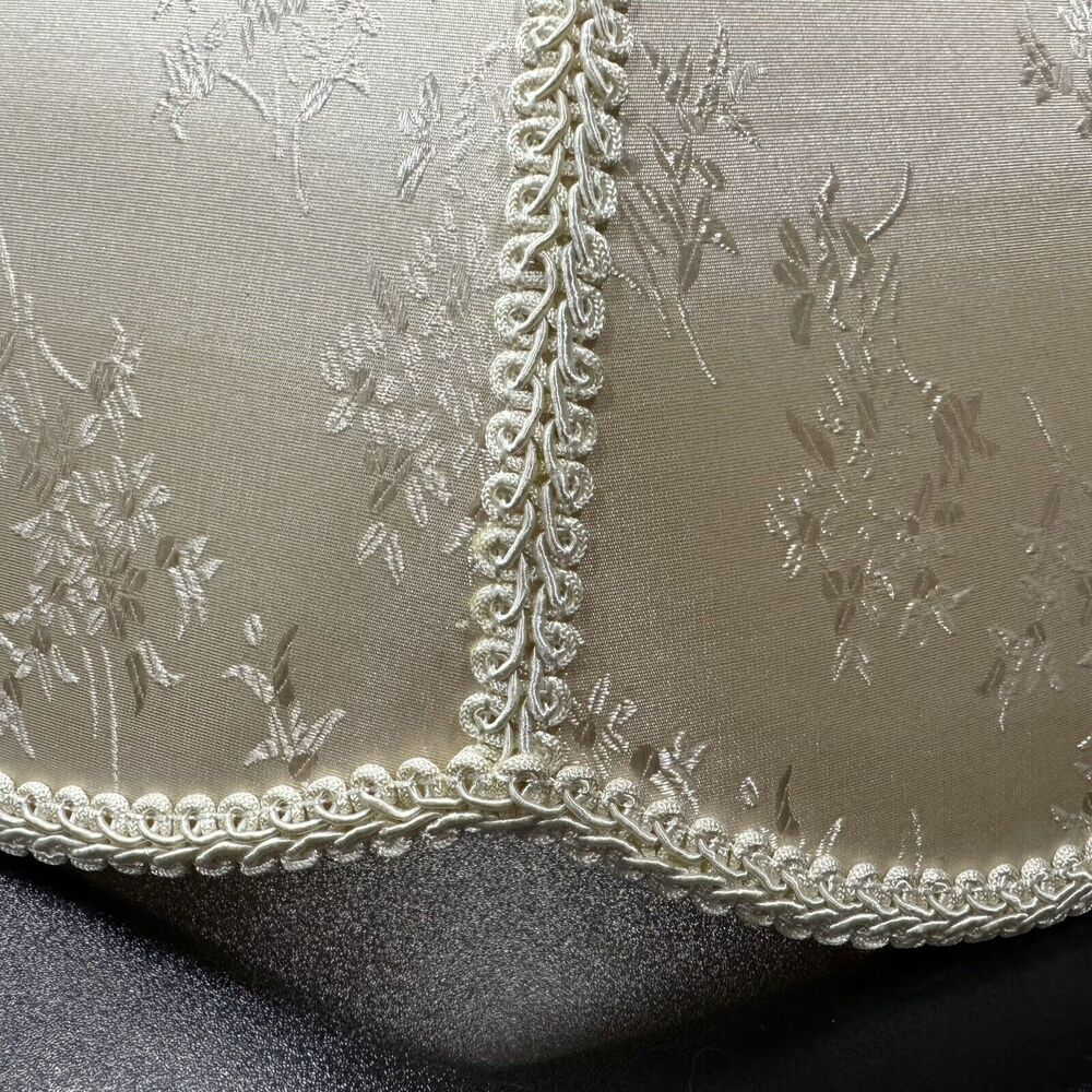 Victorian Lamp Shade Damask Floral & Trim Antique White Brocade 12"H x 17"W - Picture 2 of 10
